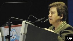 Iranian human rights activist Shirin Ebadi speaking in Abu Dhabi