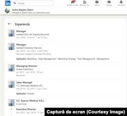 Experiența completată de Bogdan Zidaru pe contul său de LinkedIn.