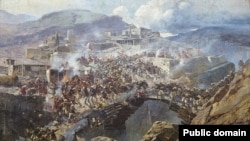 Взятие аула Ахульго русскими войсками. Картина Франца Рубо (1888)