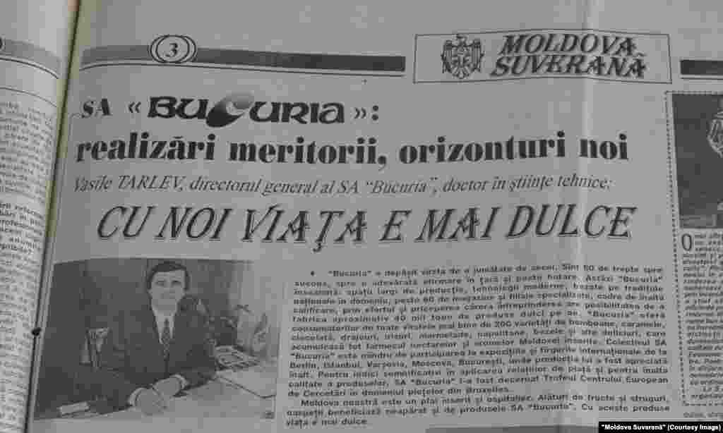 "Moldova Suverană", 28 mai 1998, directorul fabricii de bomboane "Bucuria" Vasile Tarlev