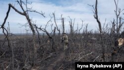 უკრაინელი ჯარისკაცის გადაადგილდება კლიშჩიევკის მახლობლად. 2024 წლის მარტი.