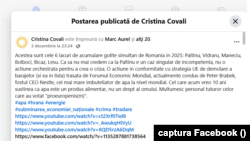 Cristina Covali crede că barajele sunt golite din ordinul Forumului Mondial Internațional.