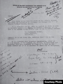 Информация о Н.Н. Поппе, поступившая Кэрмелу Оффи, март 1948. Источник: Архив OMGUS / Archiv Institut für Zeitgeschichte, München.