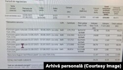 Factură de gaze naturale, în care, la regularizarea din august, TVA-ul de 21% este aplicat pentru întreg intervalul de regularizare, nu doar pe luna anterioară.