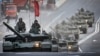 Russian T-90M tanks travel through central Moscow during a rehearsal for the May 9 Victory Day parade.